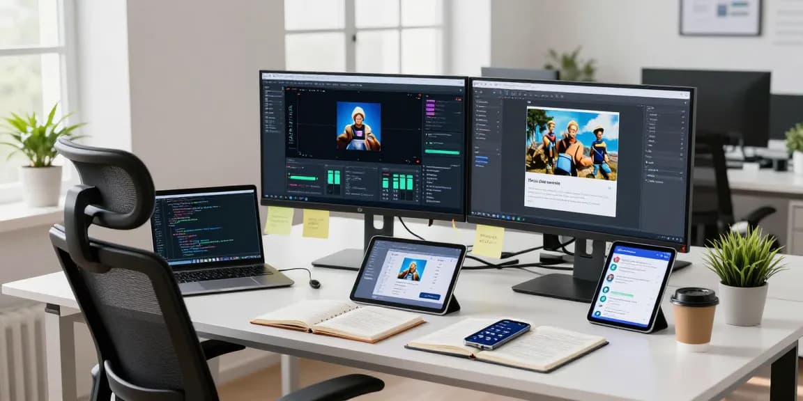 Data analyst using an ai image checker in a modern tech workspace.