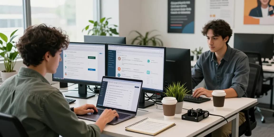 Job seeker reviewing openai jobs on laptop in modern office