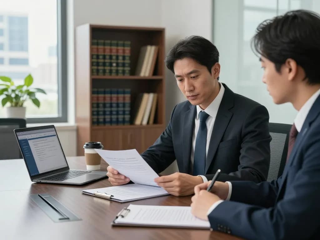 Alexandria Personal Injury Lawyer reviewing case files in a modern office setting.