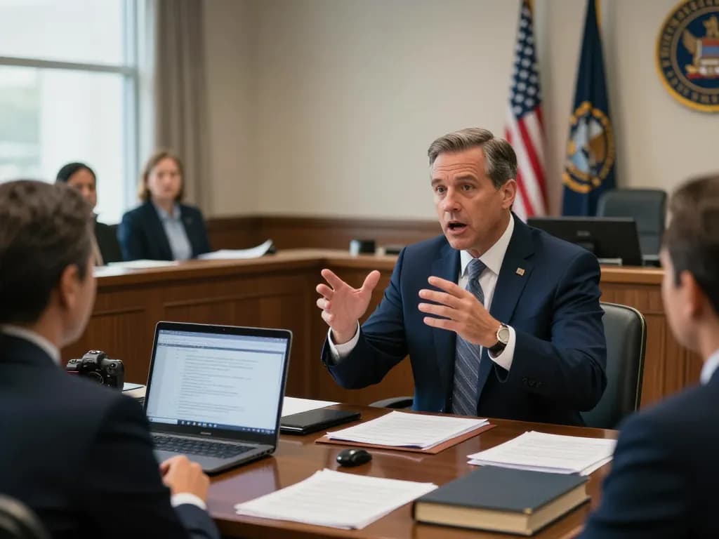 A passionate Tampa criminal lawyer defending a client in a courtroom, showcasing experienced advocacy.