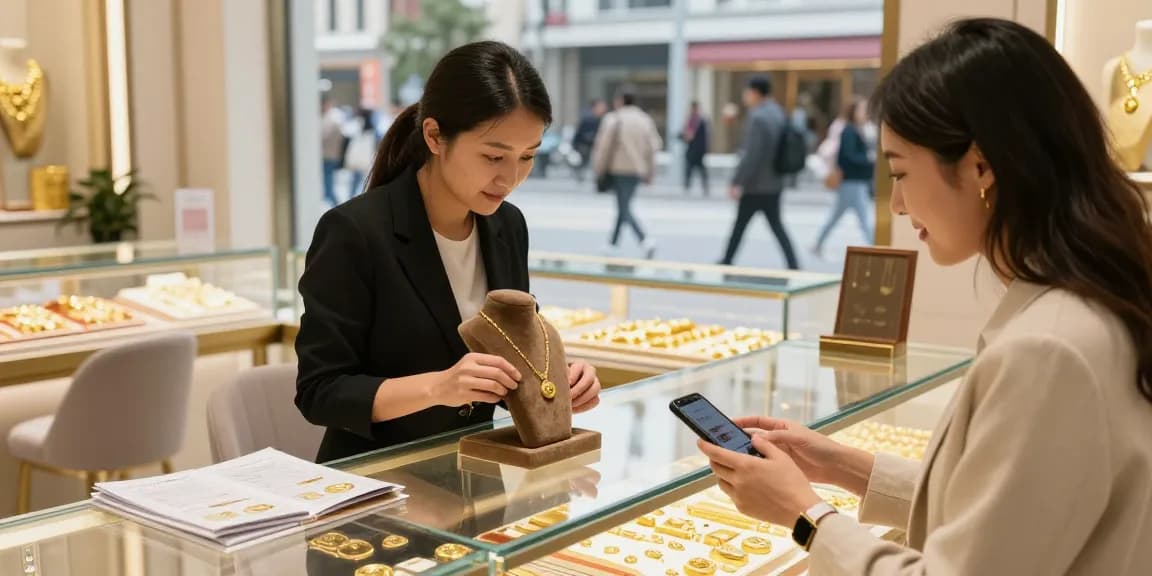 Vente d'or avec cours de l'or en 2026 dans une bijouterie moderne.