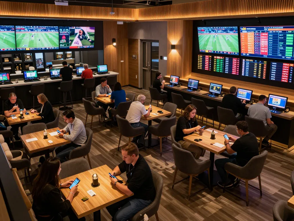 Engaged bettors using tylekeonhacai88 for real-time sports odds in a stylish lounge