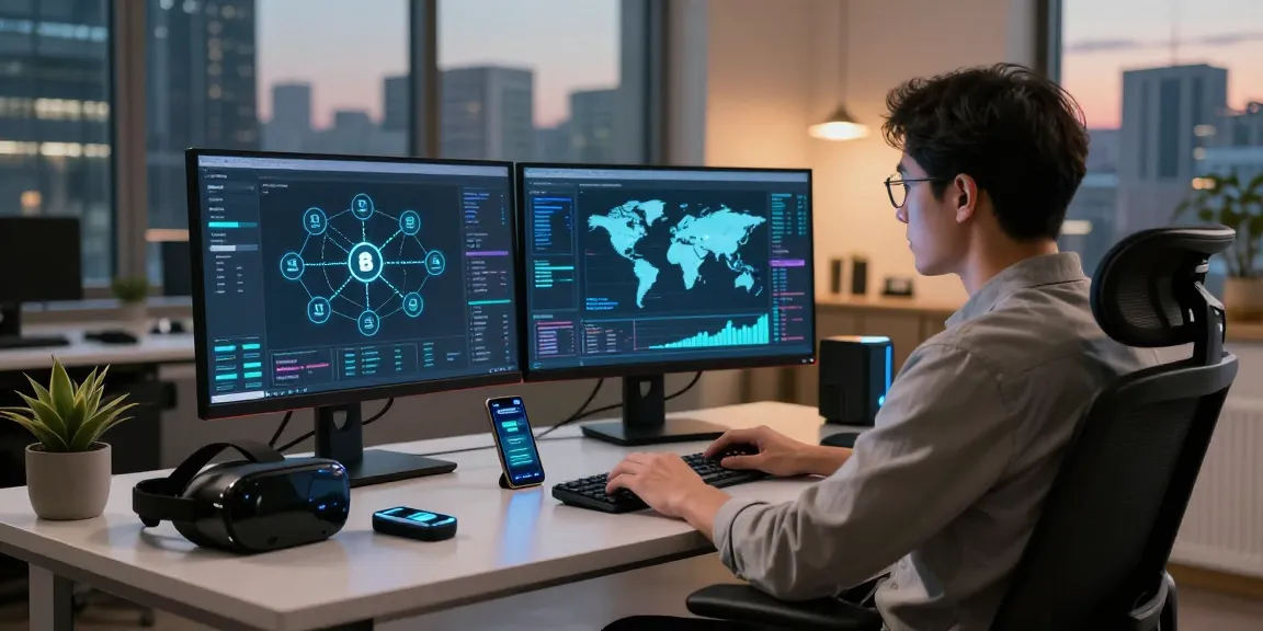 Expert analyzing theft recovery solutions to recover stolen cryptocurrency in a high-tech workspace.