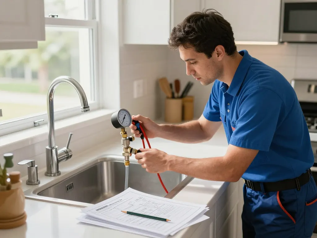backflow prevention testing sydney conducted by a licensed plumber in a residential kitchen