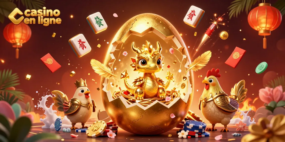 Jouez sur un casino en ligne avec des éléments de jeu captivants et une ambiance festive avec un dragon doré.