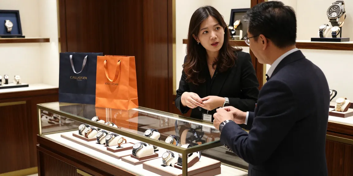 Enjoying exquisite replica watches in a luxurious boutique setting.