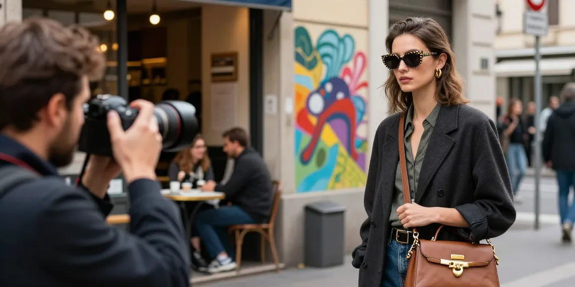 Fotografo Milano che cattura un modello alla moda in una strada di Milano.