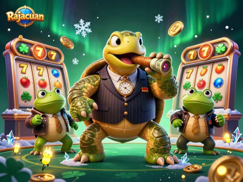 Rajacuan's dynamic slot gaming scene with the snapping turtle and bullfrog enforcers in action.