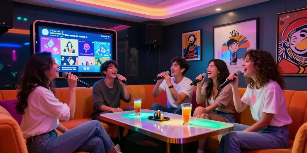 강남 달토 가라오케에서 친구들과 즐거운 시간을 보내는 모습