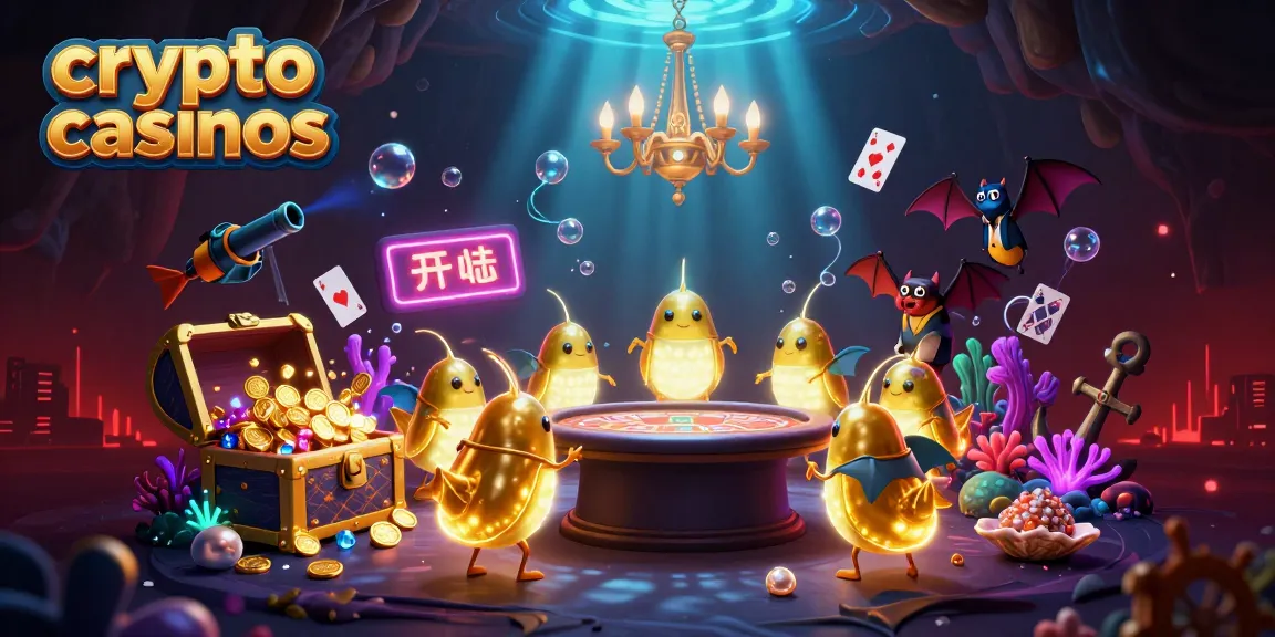 Jouez dans des crypto casinos avec des lucioles bioluminescentes illuminant un casino sous-marin.