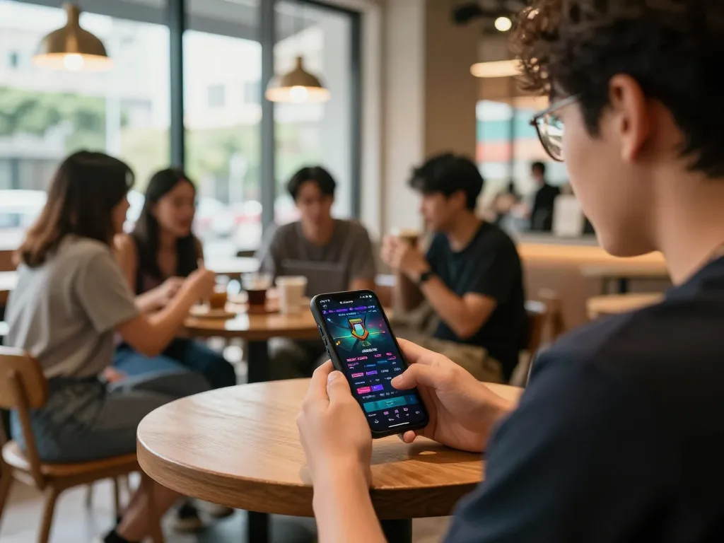 Engaging in esports betting Singapore on a mobile app while enjoying coffee with friends.