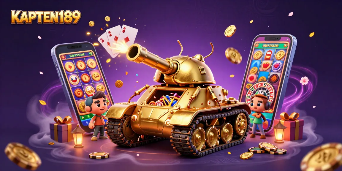 KAPTEN189 mempersembahkan ilustrasi kasino virtual dengan tank keong emas berisi permainan menarik.
