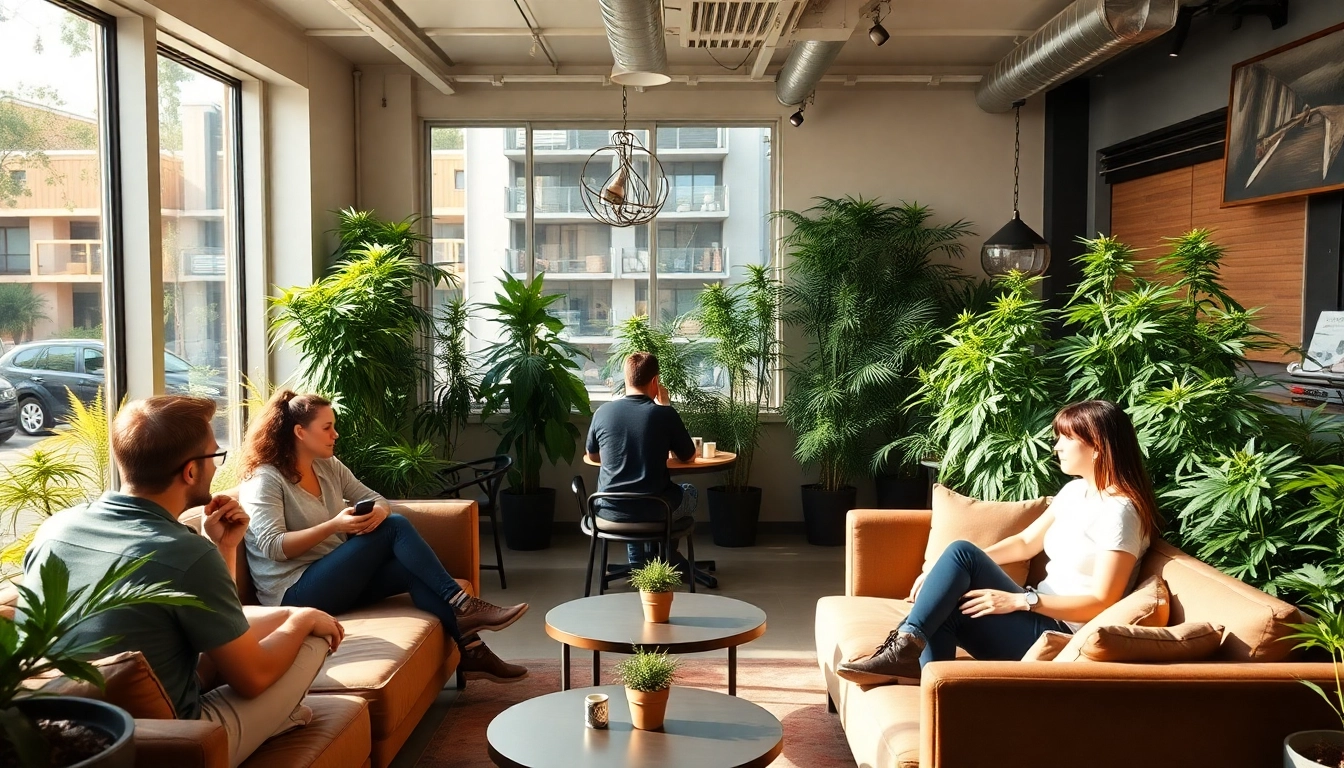Cannabis Social Club Lloret de Mar community lounge with members enjoying and vibrant plants.