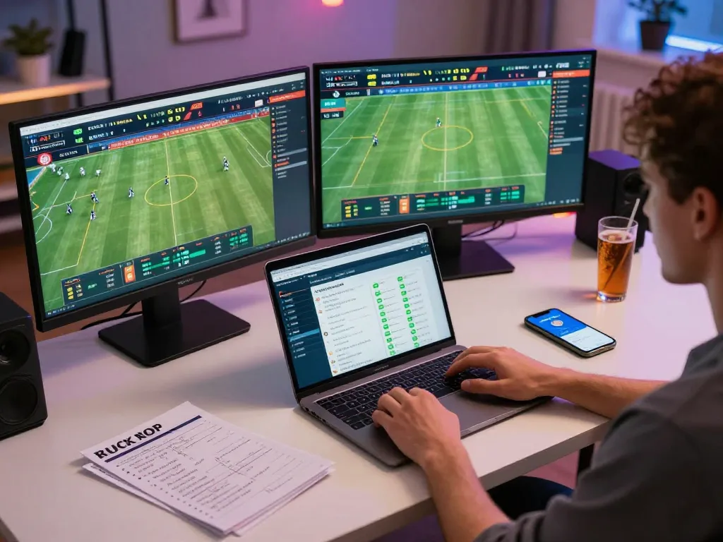 Engaging sports betting setup showcasing a user navigating a white label casino app with live match odds displayed.