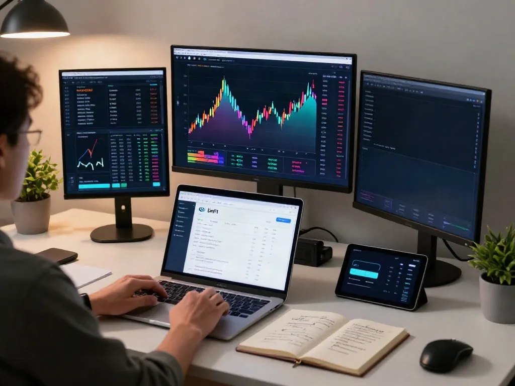 Real-time stock API data visualization for 日本株 板情報 API displayed in a modern fintech workspace with cryptocurrency trading tools.