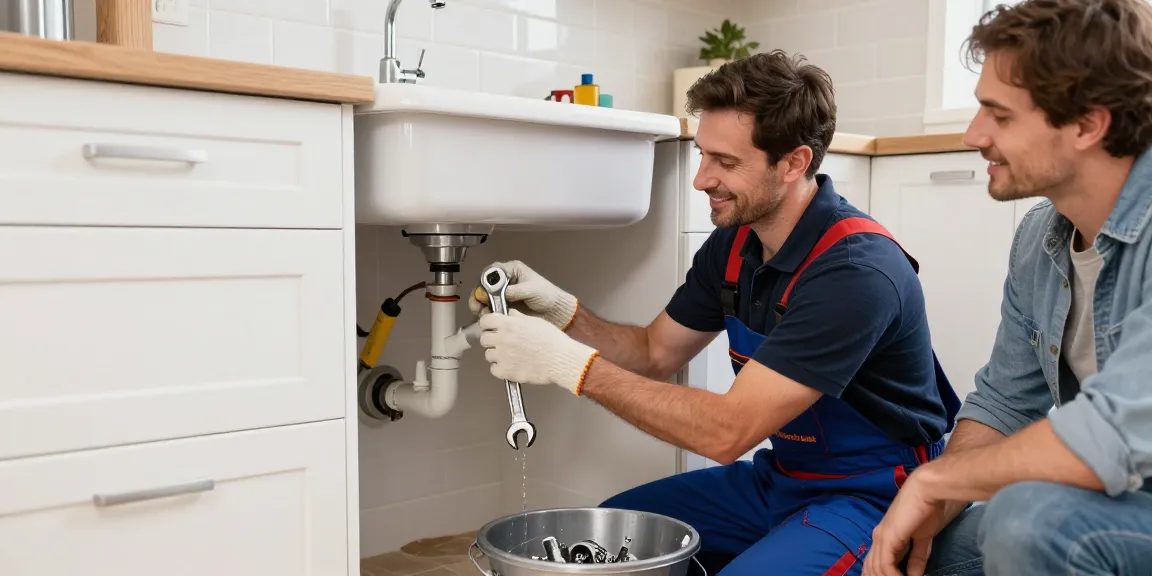 Northampton emergency plumber repairing a leaky pipe in a modern kitchen, showcasing professional support during plumbing issues.
