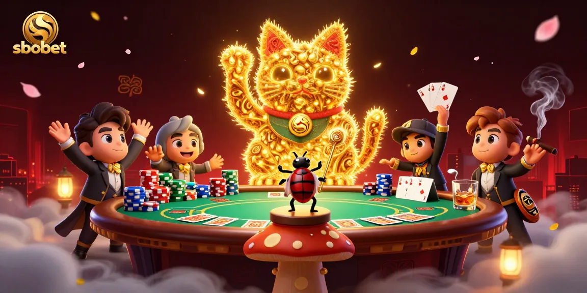 Gambar sbobet dengan kucing keberuntungan yang dihasilkan oleh kunang-kunang menggoda di kasino.