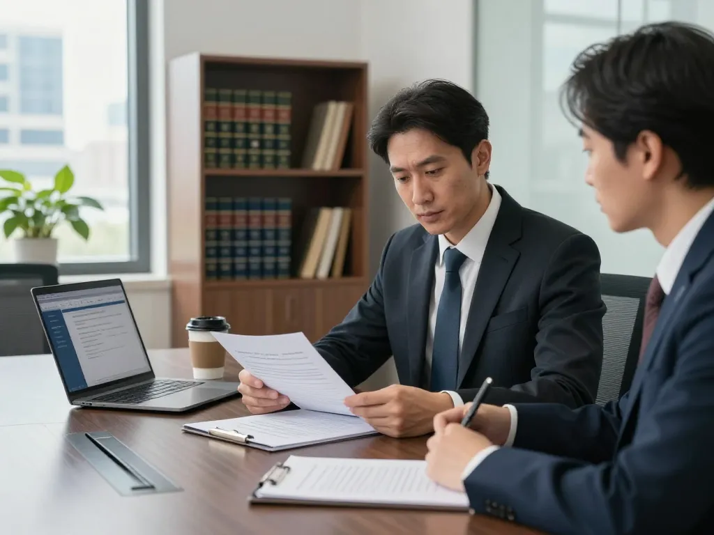 Alexandria Personal Injury Lawyer reviewing case files in a modern office setting.