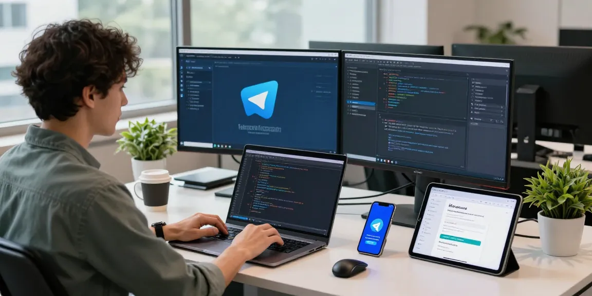 Developer coding Telegram chinese apk free in a modern office setup