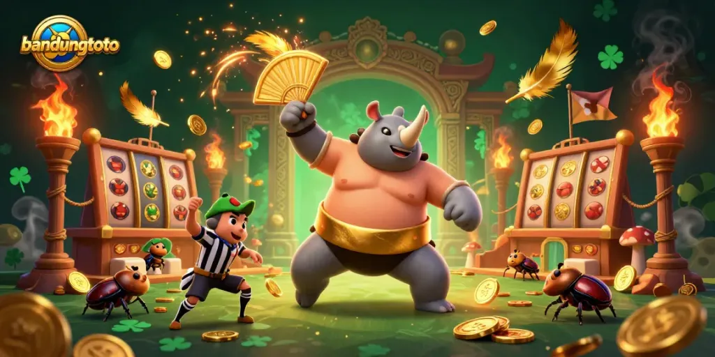 Play exciting games at bandungtoto with slot reels and action-packed winning moments featuring vibrant characters!