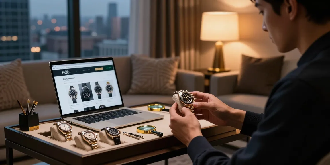 Showcasing rolex super clone watches in an elegant living room with luxurious decor and warm ambient lighting.