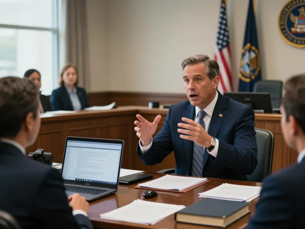 A passionate Tampa criminal lawyer defending a client in a courtroom, showcasing experienced advocacy.