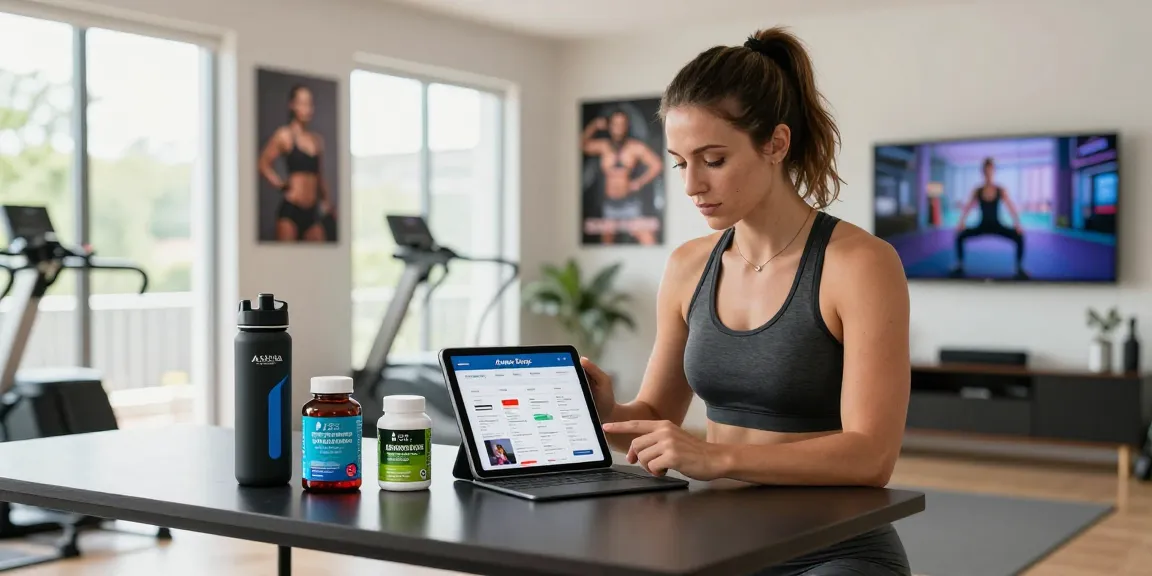 Individual exploring Astera Shop's steroid catalog in a modern gym