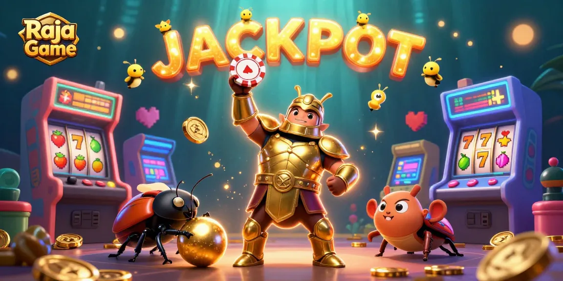 Engage with Raja Game's thrilling world of gambling through colorful 3D visuals showcasing arcade elements and lottery excitement.