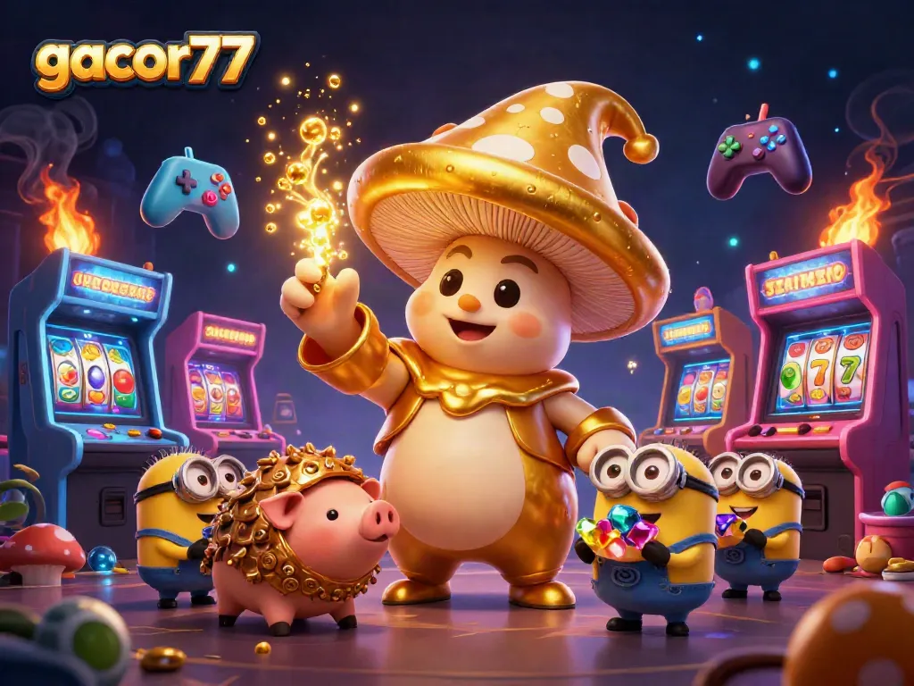 Memenangkan hadiah besar di gacor77 dengan ilustrasi 3D kasino magis.