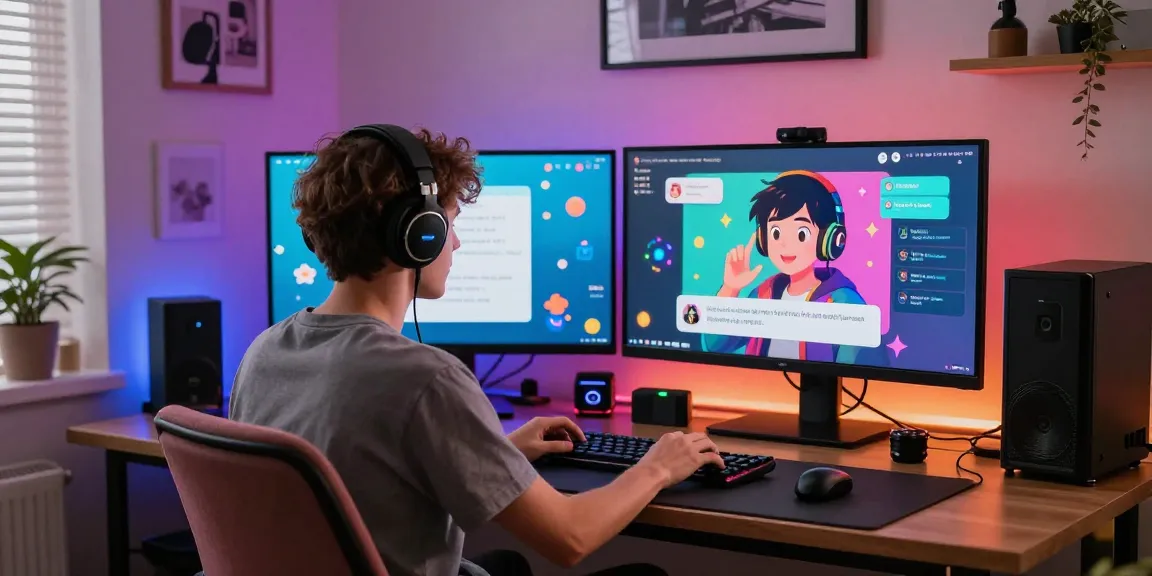 Engaging user enjoying NSFW AI chat on multiple screens in a cozy setting.