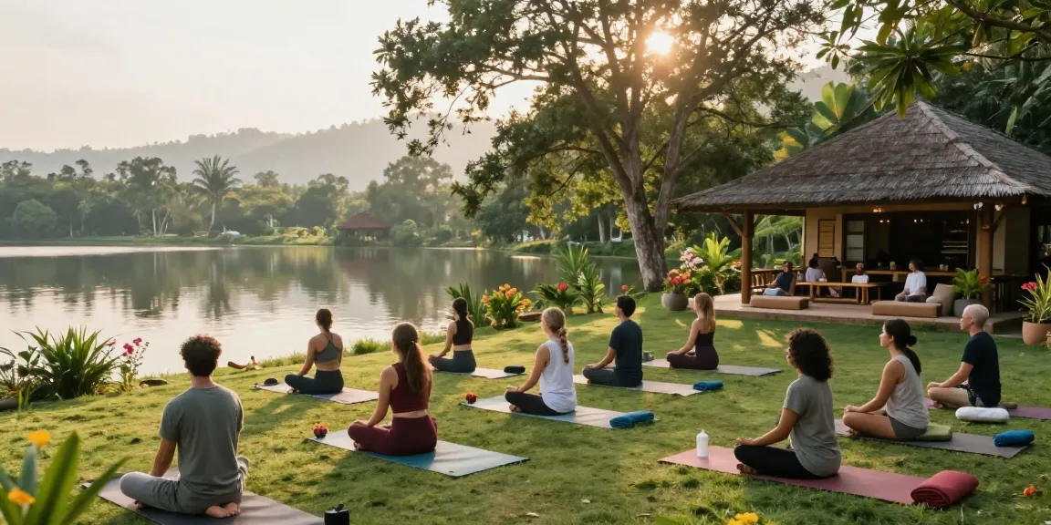 Retreat venue Sri Lanka offering serene yoga sessions by Koggala Lake amidst lush landscapes and calming atmosphere.