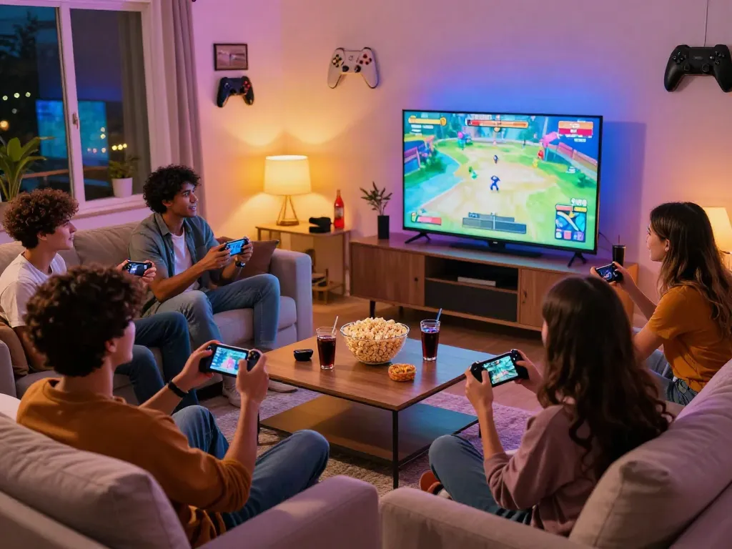 Friends enjoying an engaging rokok88 game night together in a cozy living room.