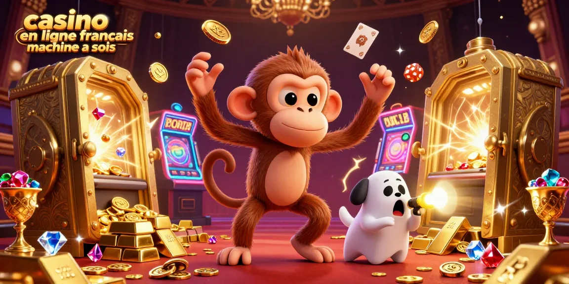 Machines à sous dans un casino en ligne français avec un singe et un chiot chasseur de fantômes.
