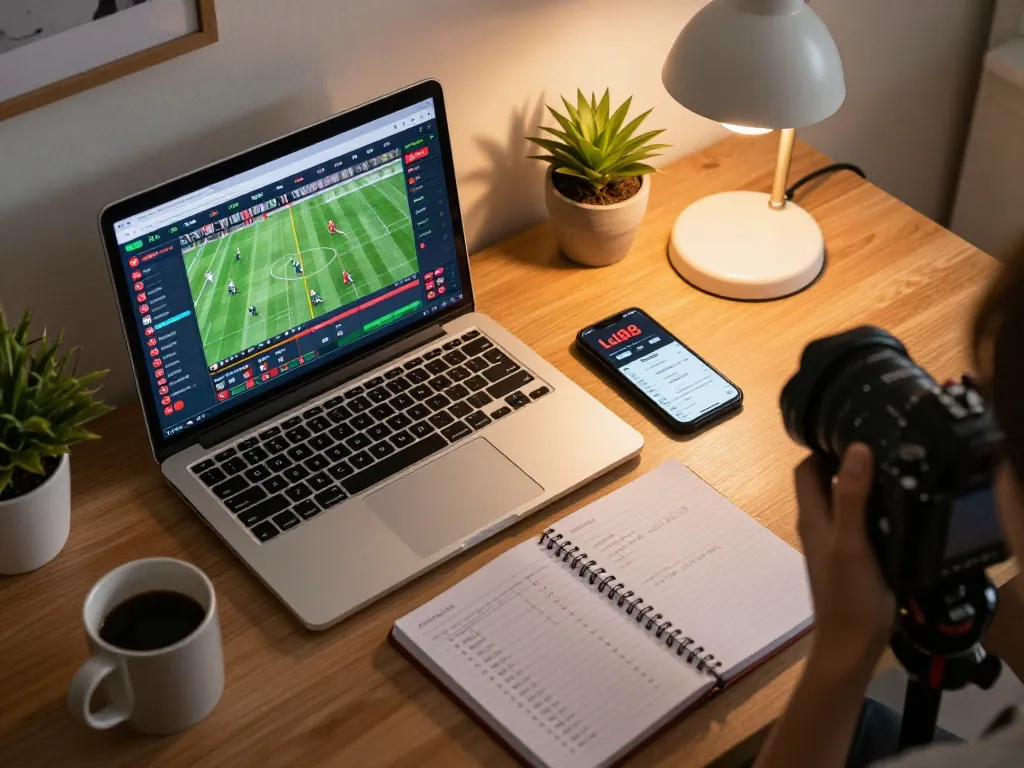 Engaging home setup with lu88 betting app on smartphone and sports betting interface on laptop.