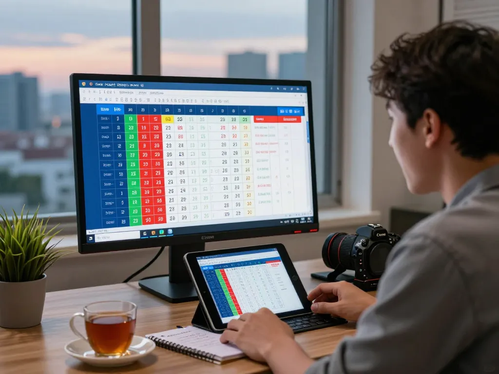 Checking live draw results for Data HK at a cozy workspace with excitement and focus.