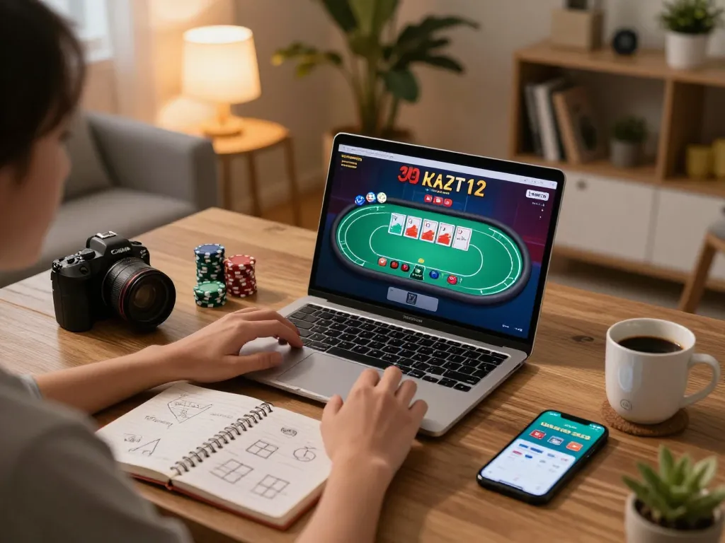 Engaging in online gameplay at trang chu lc88 on a laptop, showcasing casino strategy notes and a betting app