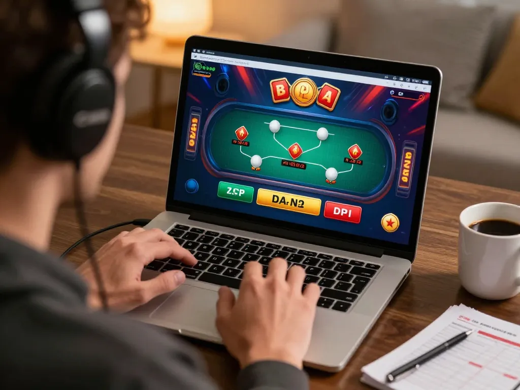 Player focusing on blackjack strategy at home with go8 casino graphics displayed.