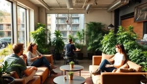Cannabis Social Club Lloret de Mar community lounge with members enjoying and vibrant plants.