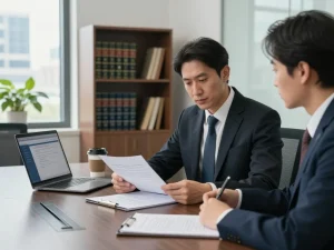 Alexandria Personal Injury Lawyer reviewing case files in a modern office setting.