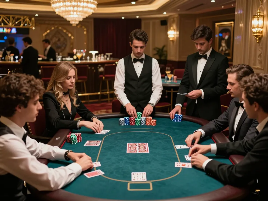 Players engaged in a high-stakes poker game at a luxurious casino setting, showcasing the allure of uu88.