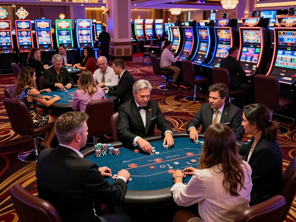 Players enjoying dynamic games at thabet casino tables, showcasing excitement in an upscale atmosphere