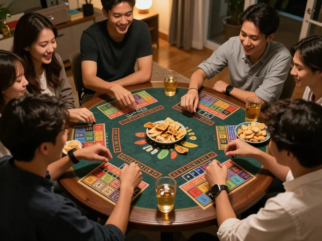 Paito macau betting action at a lively home gaming night with friends enjoying strategy and fun.