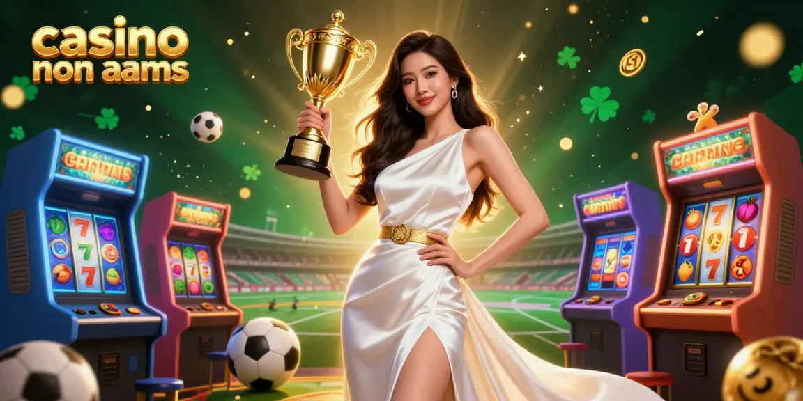 Scopri l'emozione dei casino non aams con una donna splendida che celebra una vincita in mezzo a elementi di gioco vibranti.