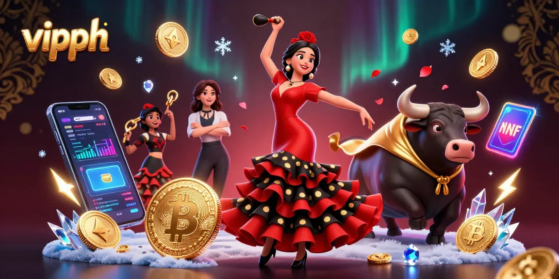Experience thrilling gameplay at vipph with vibrant 3D illustration of a dancing woman and a bull.