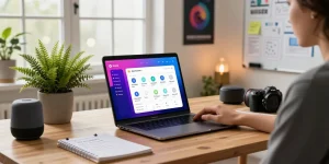 Engaging workspace with OpenClawd AI on laptop, showcasing modern tech applications and personal productivity.