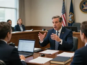 A passionate Tampa criminal lawyer defending a client in a courtroom, showcasing experienced advocacy.
