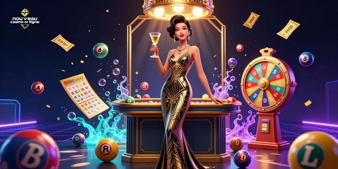 Participez à des jeux palpitants au nouveau casino en ligne, présentant des scènes glamours avec des boules de loterie vibrantes et de la roulette.