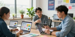 Participants learning high-conversion ad copy strategies in a modern office.