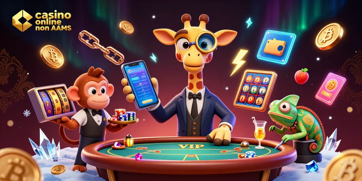 Vivi un'azione di gioco vibrante con i casino online non AAMS featuring una giraffa high-roller e elementi di criptovaluta.