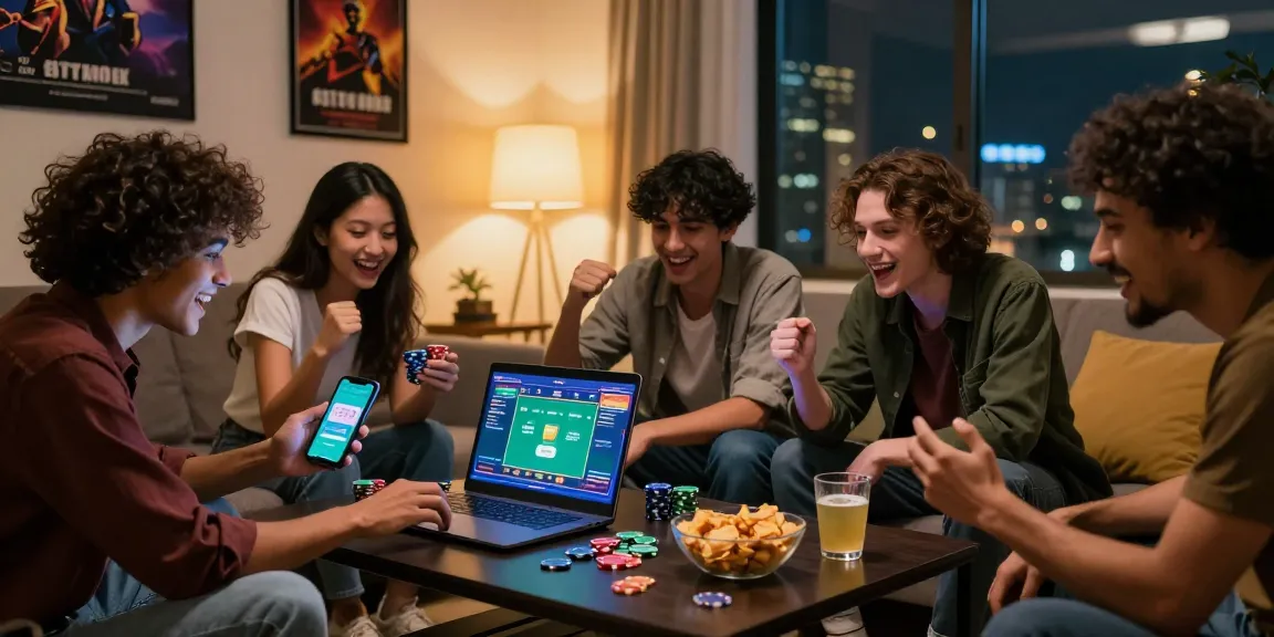 Friends enjoying a game night while placing bets on the situs depo 5k platform.